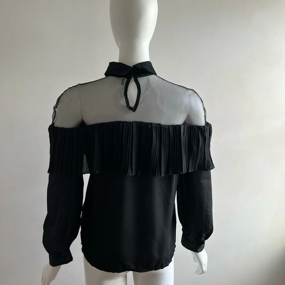 Turn-Down Collar Long Sleeve Pleated Shoulder Blouse XL Black (run Small Like S) - Picture 4 of 8
